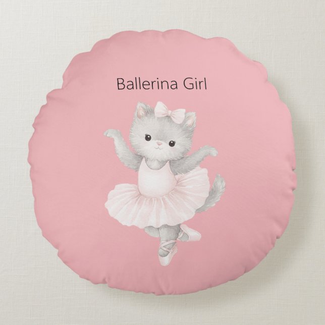 Coussins Ronds Fille ballerine chaton gris (Devant)