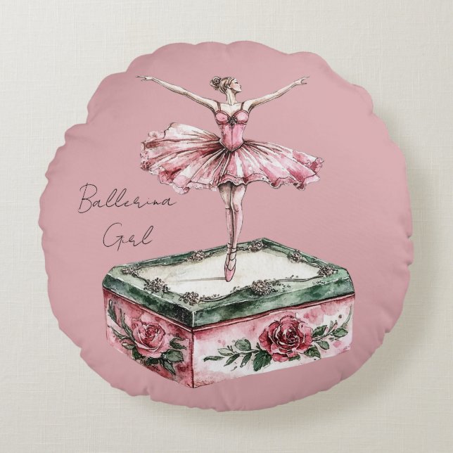 Coussins Ronds Fille Ballerine Rose (Devant)