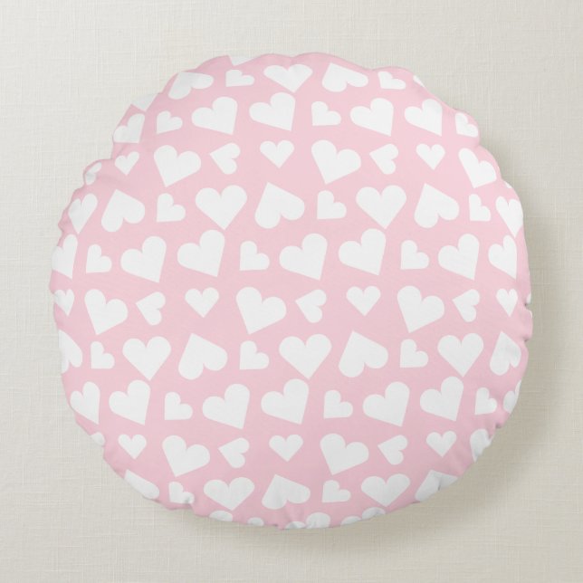 Coussins Ronds Fille Coeur Motif rose blanc (Devant)