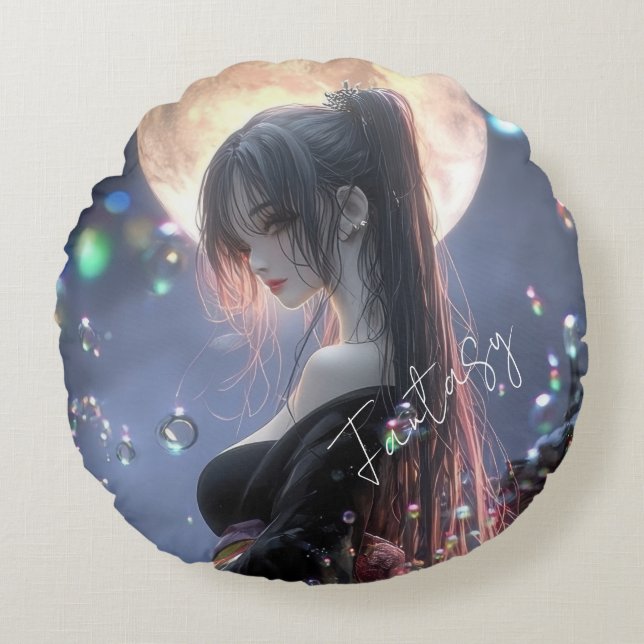 Coussins Ronds Fille de fantasy sombre / Esthétique (Devant)