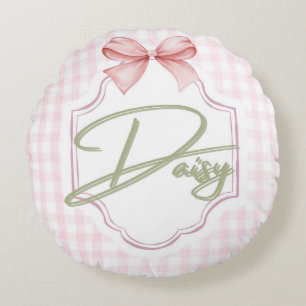 Coussins Ronds Fille de la marguerite personnalisée Bow&En vichy