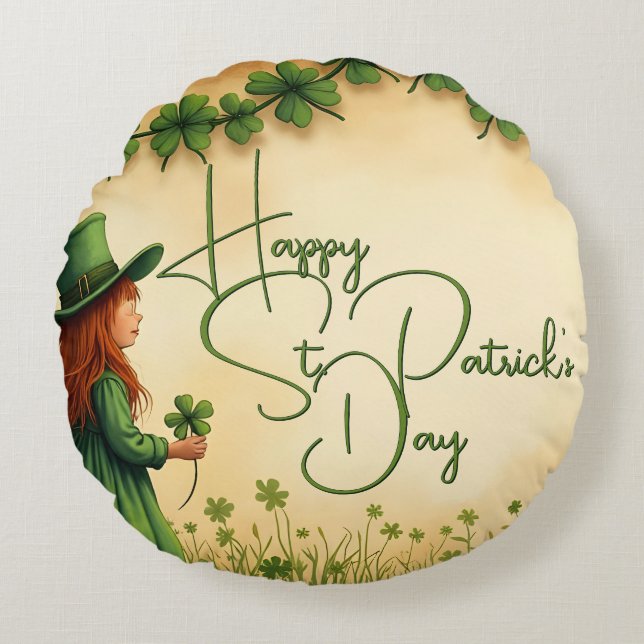 Coussins Ronds Fille de la Saint-Patrick avec des trèfles (Devant)