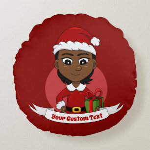 Coussins Ronds Fille de Noël afro-américaine aux cheveux courts