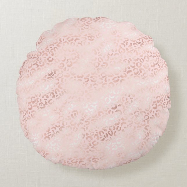 Coussins Ronds Fille Empreinte de léopard en verre rose Ombre (Devant)