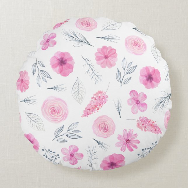Coussins Ronds Fille Florale Rose Jolie Pour Ses Fleurs Roses (Devant)