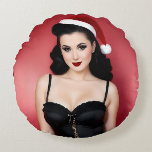 Coussins Ronds Fille gothique de Noël au chapeau rond jeté oreill