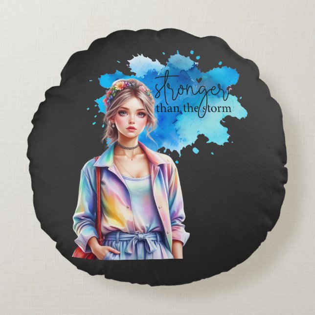 Coussins Ronds Fille Inspirante Graphique (Devant)