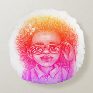 Coussins Ronds Fille mignonne avec lunettes