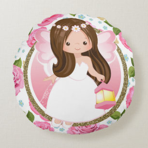 Coussins Ronds Filles féeriques roses avec le carreau de roses