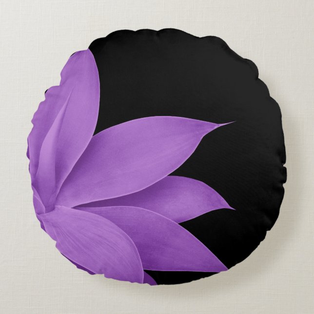 Coussins Ronds Finesse Agave #10 - Violet sur noir (Devant)