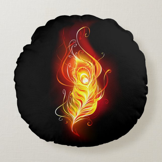 Coussins Ronds Fire Peacock Feather (Devant)
