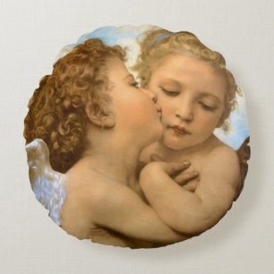 Coussins Ronds First Kiss (détail d'ange) par Bouguereau