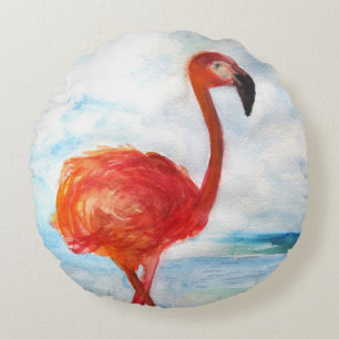 Coussins Ronds Flamant rose Aquarelle Arrondi Oreiller