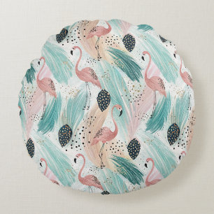 Coussins Ronds Flamant rose d'aquarelle Motif tropical