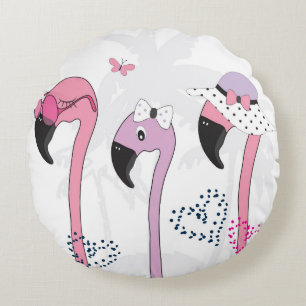 Coussins Ronds Flamant rose d'été : Illustration Vintage de plage