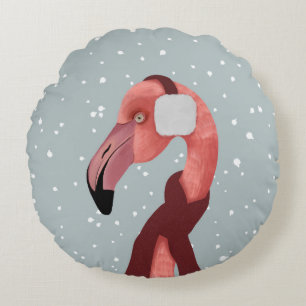 Coussins Ronds Flamant rose D'Hiver Whimsical Et Cosy Avec Écharp