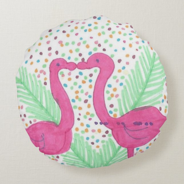 Coussins Ronds Flamant rose Fun Tropical Motif (Dos)