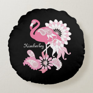 Coussins Ronds Flamant rose moderne noir rose