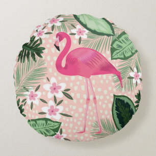 Coussins Ronds Flamant rose, palmiers, design de cuisine