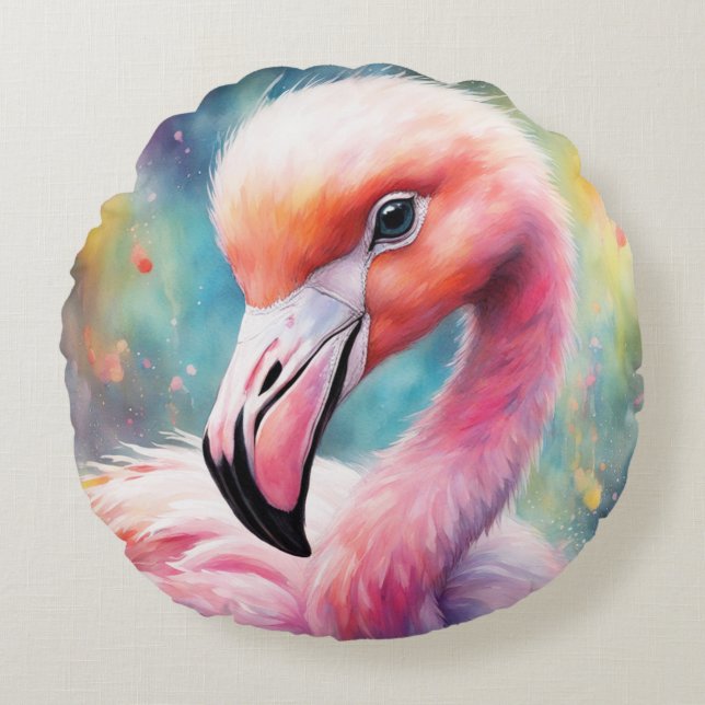 Coussins Ronds Flamant rose Rainbow Birds 2 (Devant)
