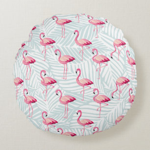 Coussins Ronds Flamant rose rose et Feuilles de palme - Cute