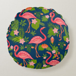 Coussins Ronds Flamant rose rose : Turquoise rayé Vintage
