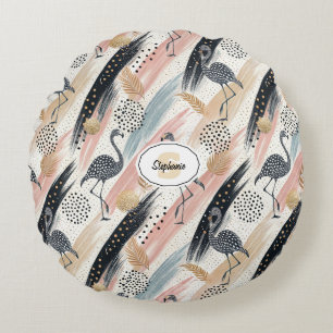 Coussins Ronds Flamant rose stylisé et Motif brosse