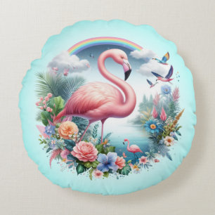 Coussins Ronds Flamant Rose Sublimation
