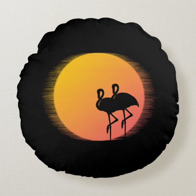 Coussins Ronds Flamants du coucher du soleil (Devant)