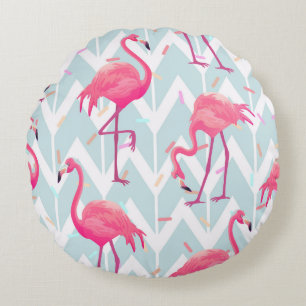 Coussins Ronds Flamants roses gris clair : Vintage tropical.