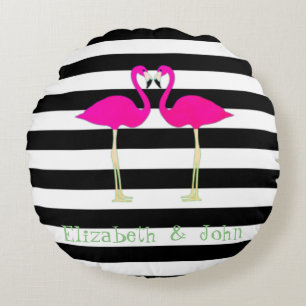 Coussins Ronds Flamants roses, Rayures noires et blanches, Person