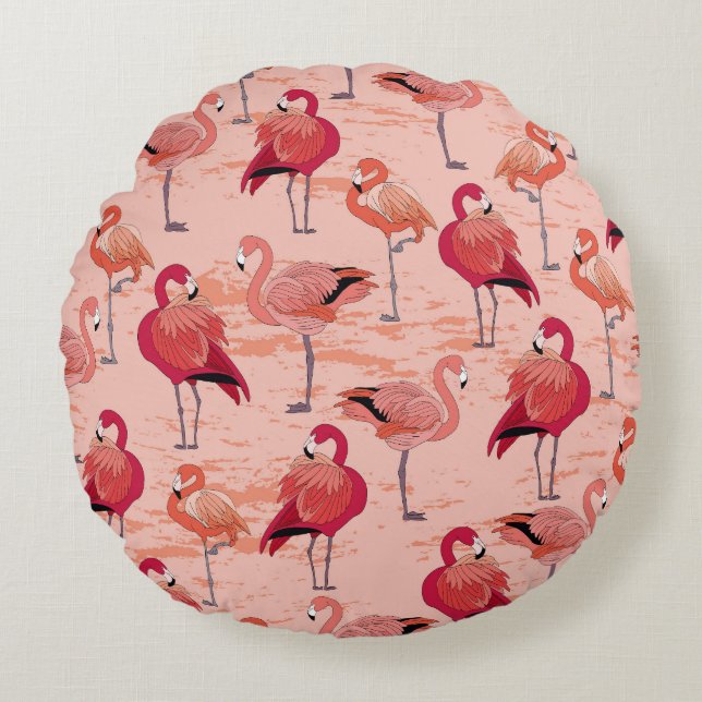 Coussins Ronds Flamants roses roses : Motif Tropical sans couture (Devant)