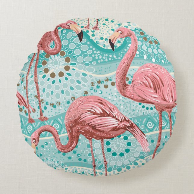 Coussins Ronds Flamants roses sans soudure motif (Devant)