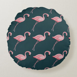 Coussins Ronds Flamants roses sur motif bleu vintage sans soudure