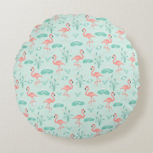 Coussins Ronds Flamants roses vert tropical oiseaux tendance