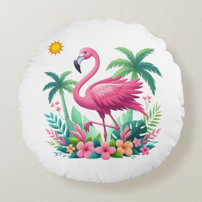 Coussins Ronds Flamingo rose tropicale/Floride (Devant)