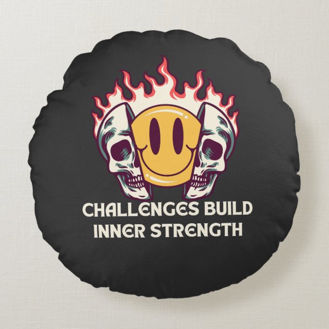 Coussins Ronds Flamme visage souriant avec crânes - Motivational  (Devant)