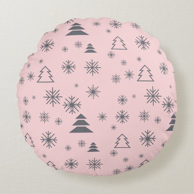 Coussins Ronds Flammes blanches de Noël Arbres de Noël Moderne (Devant)