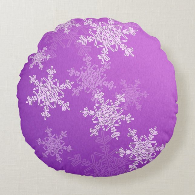 Coussins Ronds Flammes de neige violettes blanches Noël minimalis (Devant)