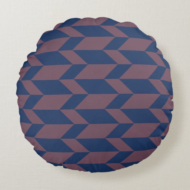 Coussins Ronds Flèche à deux tons gras Chevron Bleu foncé rose (Devant)