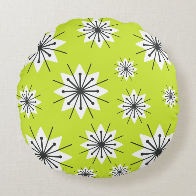 Coussins Ronds Flèches modernes du milieu du siècle Chartreuse (Devant)