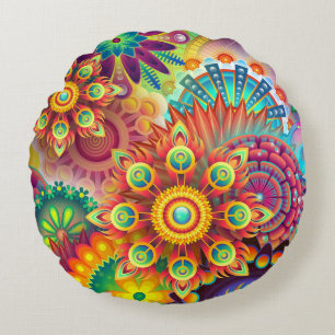 Coussins Ronds Fleur abstraite Boho