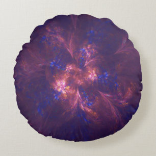 Coussins Ronds Fleur Abstraite Mélange De Motifs Violet Et Bleu
