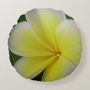 Coussins Ronds Fleur blanche et jaune de Frangipani