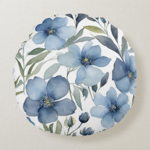 Coussins Ronds Fleur bleu clair Design Floral Aquarelles