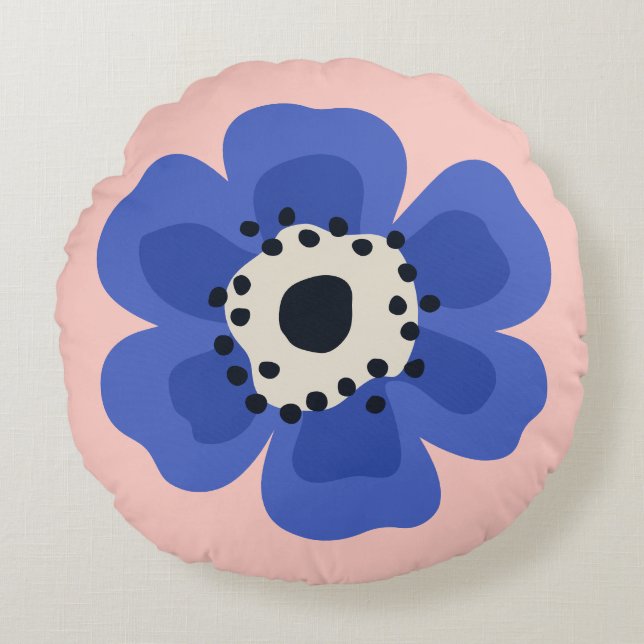 Coussins Ronds Fleur bleue rose (Devant)