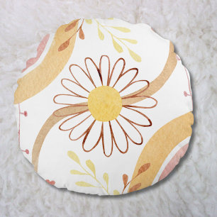 Coussins Ronds Fleur botanique abstraite aquarelle et arc-en-ciel