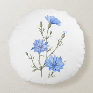 Coussins Ronds Fleur chicorée sauvage Aquarelle botanique Art