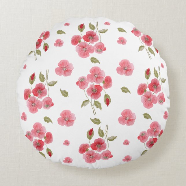 Coussins Ronds Fleur d'aquarelle de Poppy (Devant)