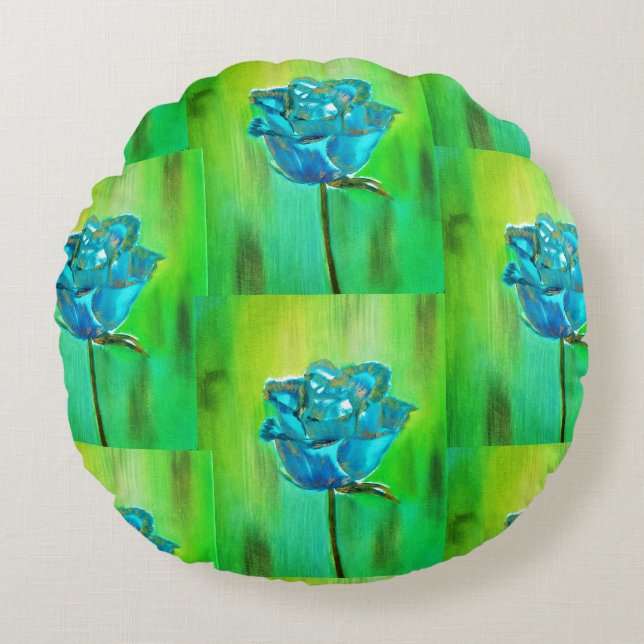 Coussins Ronds Fleur d'aquarelle verte nature (Devant)